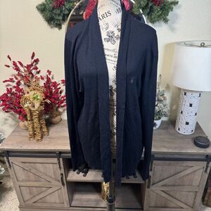 AllSaints Mode Merino Wool Open Front Ribbed Cardigan Black Size M Logo Casual